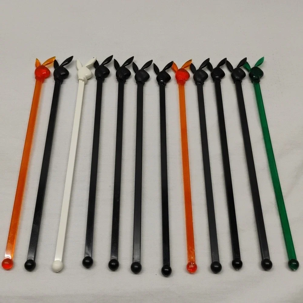 12 Vtg Plastic Swizzle Sticks Playboy‎ Club Orange Black Green White Advertising